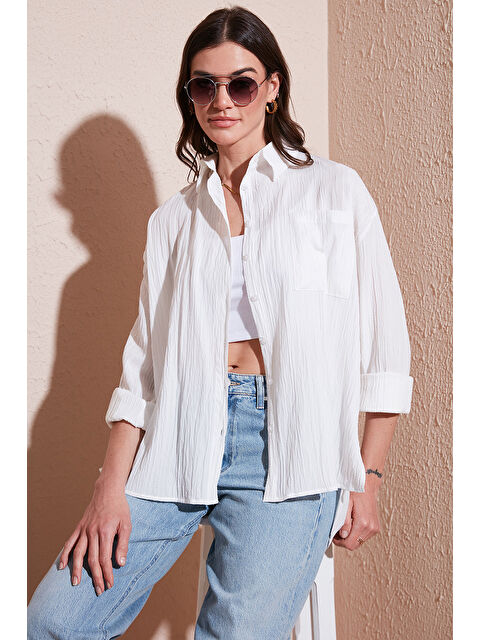 Lela Regular Fit Tek Cepli Önü Kısa Arkası Uzun Krinkıl Kadın Gömlek 6772752 - S000359102-20063