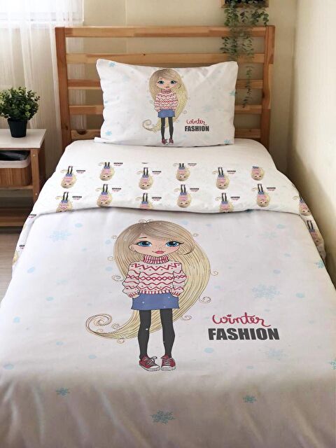 Evmila Çift Taraflı Prenses Desenli Çarşafsız 2'li Takım  Tek Kişilik Nevresim Takımı 160x220 Cm - S000123750-23173