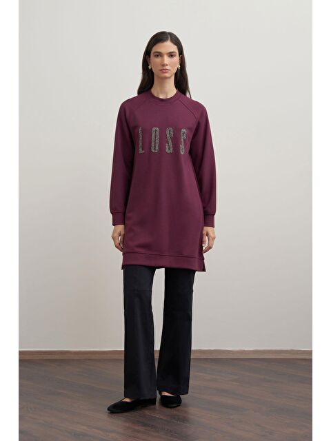 ALLDAY Bordo-Yumuşak Dokulu Baskılı Reglan Tunik - S000505469-19951