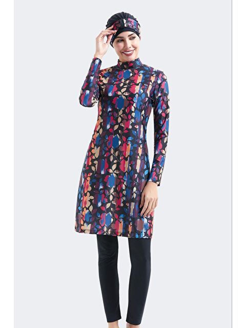 C&City Tam Kapalı 4 Lü Tesettür Mayo C14002 Çok Renkli/Siyah - S000388308-37444