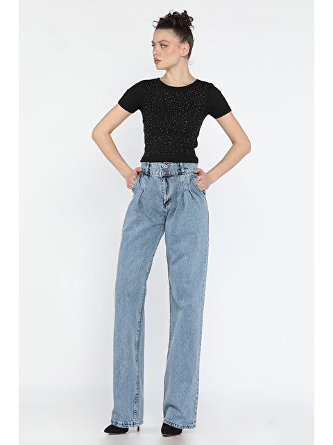 Gülseli Pile Detaylı Kadın Jean Pantolon - S000371501-3642