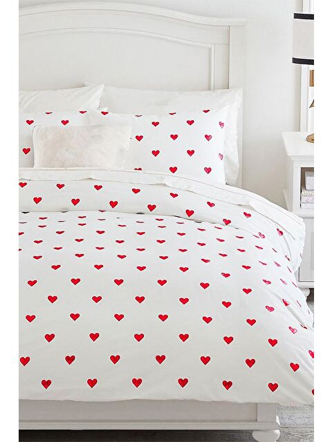 Mulberry Heart Tek Kişilik Çarşafı Lastikli Kalpli Nevresim Takımı