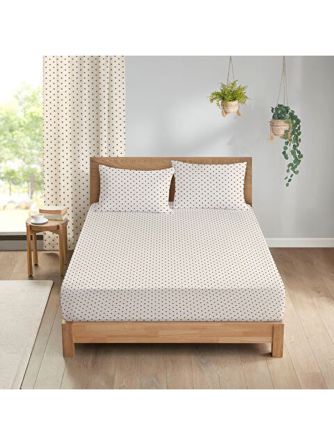 Evmila Puantiye Desenli Baskılı 180x200 Çift Kişilik Lastikli Çarşaf Seti Beyaz - S000291133-23173