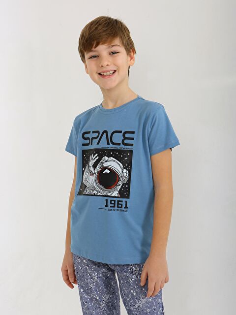 Vitmo Erkek Çocuk Kısa Kollu %100 Pamuklu Pijama Takımı Go Space - S000388256-19393