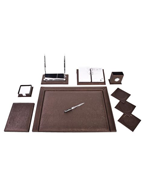 Gülpaş Sümen Takımı 11 Parça Napa Suni Deri Çift Kalemli Optik Kahverengi Kod:248 - S000360370-19413