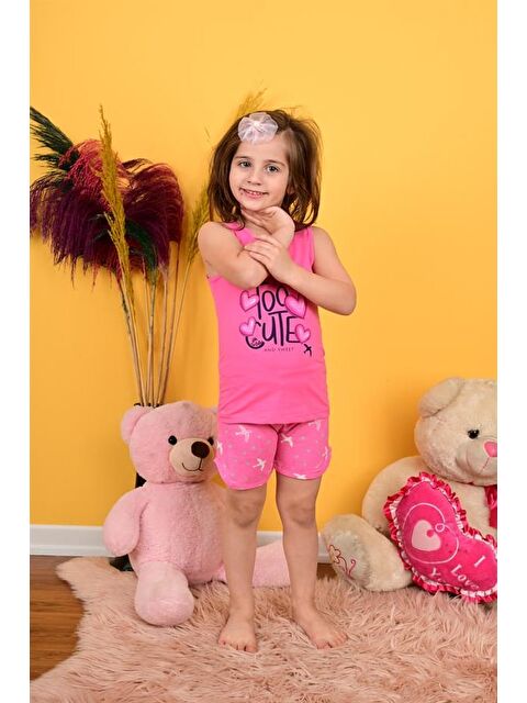 Vitmo Kız Çocuk Askılı Pijama Takımı Too Cute Koyu Pembe - S000388310-20024