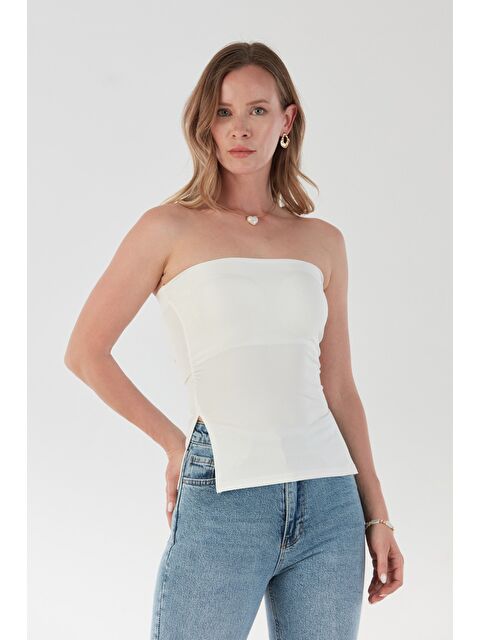 Fullamoda Basic Yanları Yırtmaçlı Kaplı Straplez Bluz - S000388833-20063