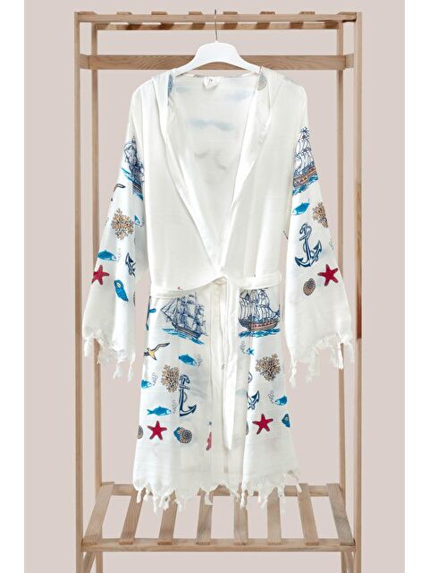 Mulberry Marine Kapüşonlu Bambu Plaj Elbisesi Bornoz