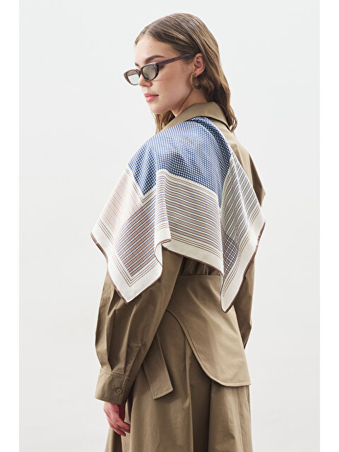 Manuka Desenli Orta Boy Saten Fular Classıc Navy - S000471217-11