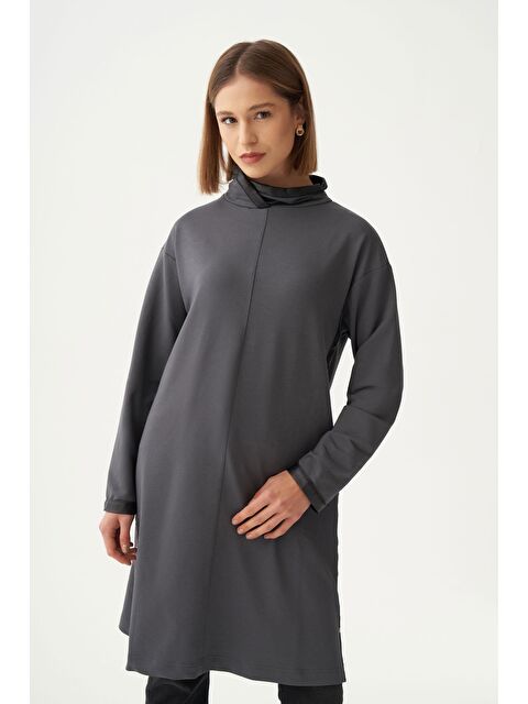 ALLDAY Antrasit-Deri Biyeli Pamuklu Uzun Tunik - S000505472-29666