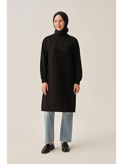 ALLDAY Siyah-Pamuklu Yaprak Desenli Tunik - S000505475-19351