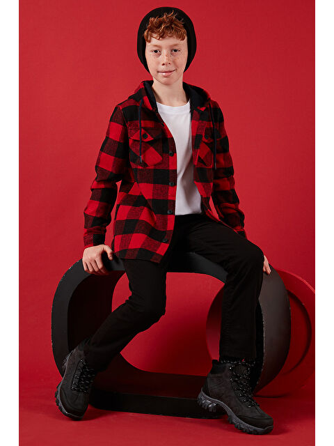 Lela Kapüşonlu Çift Cepli Ekoseli Oduncu Erkek Çocuk Gömlek CF25W81787 - S000273423-20045