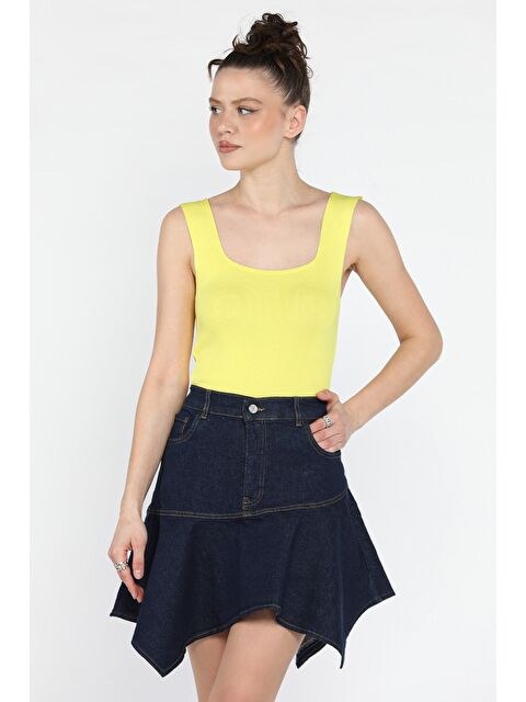 Gülseli Volanlı Jean Etek - S000373574-21164