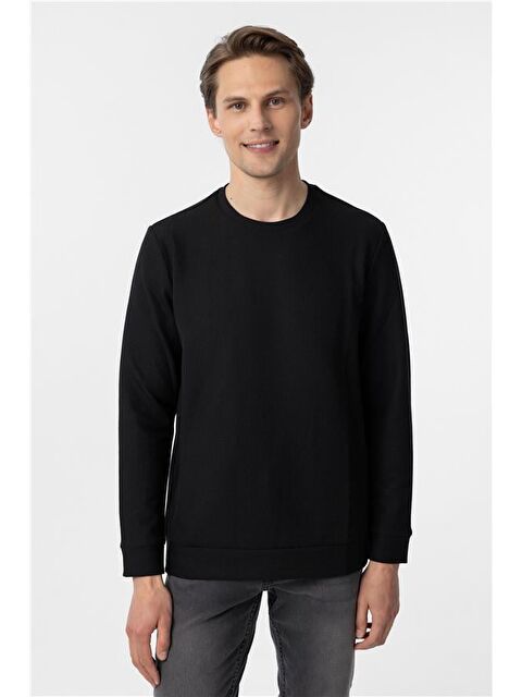 Süvari Siyah Regular Armürlü Bisiklet Yaka Triko - S000460528-19351