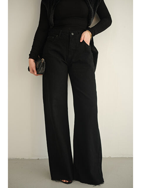 Locco Moda Kadın Bol Paça Palazzo Pantolon Siyah - S000494437-19351