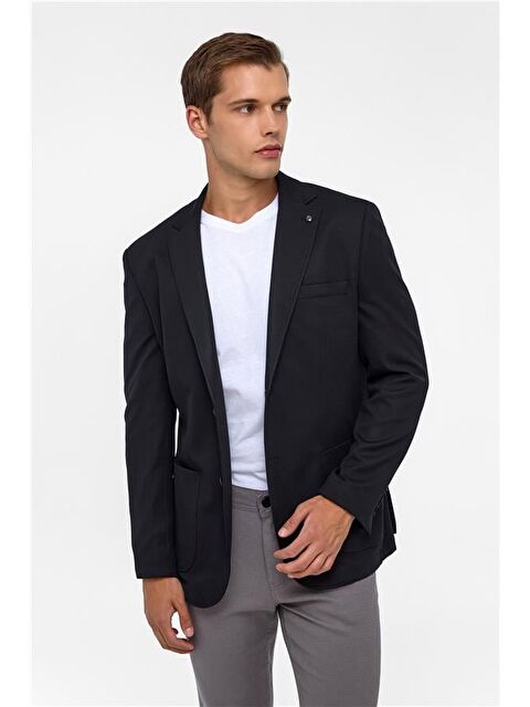 Süvari Siyah Regular Desenli Mono Yaka 6 Drop Ceket - S000460529-19351