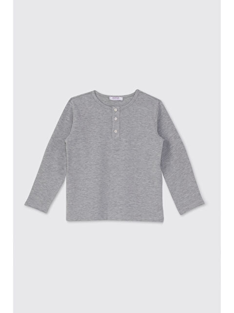Panço Erkek Çocuk Yakası Düğmeli Gri Melanj Tişört - S000510545-74