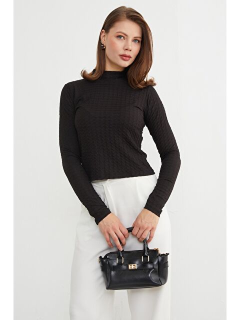 Fullamoda Dik Yaka Bürümcük Kumaş Bluz - S000455064-19351