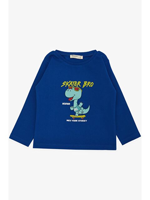 Breeze Erkek Bebek Uzun Kollu Tişört Kaykaycı Gözlüklü Dinozor Baskılı Saks Mavisi (1-1.5 Yaş) - S000109302-23710