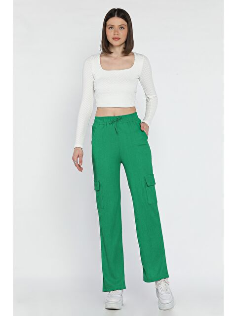 Gülseli Kadın Bel Lastikli Bol Paça Kargo Cep Pantolon - S000373581-18194