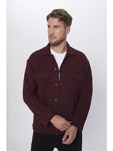 TUDORS Erkek Relax Fit Rahat Kesim Çift Cepli Armürlü Örme Apaş Yaka Gömlek - S000285768-23173