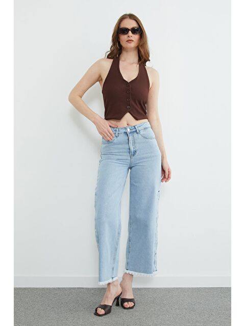 Fullamoda Paçası Püsküllü Çıtçıtlı Jean - S000530237-8826