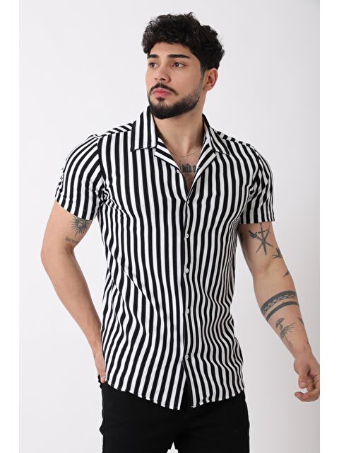 Stilkombin Apaç Yaka Çizgili Ottoman Kısa Kol Gömlek JL_40364 - S000362170-19351