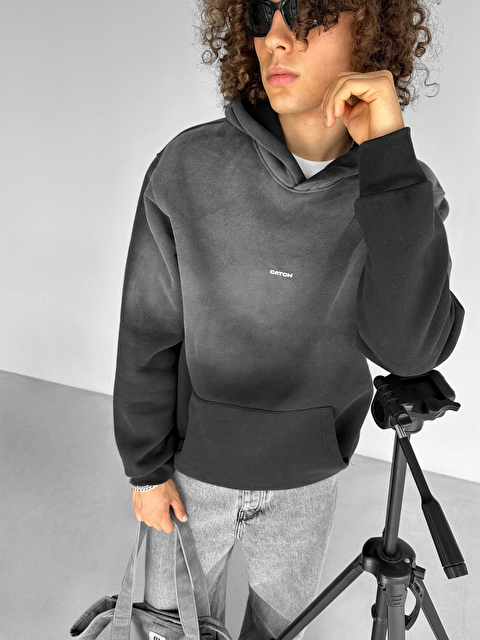 Abluka Online Oversize Baskılı Kapüşonlu Erkek Hoodie Siyah - S000334030-19351