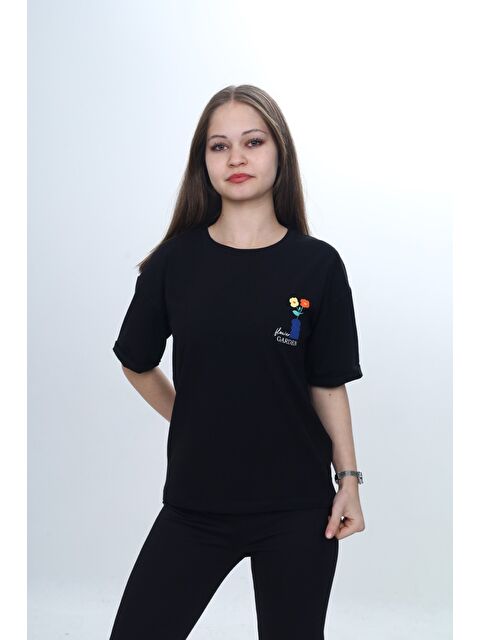 Toontoykids Kız Çocuk Baskılı Bisiklet Yaka Düşük Omuz Kısa Kollu Tişört 24974