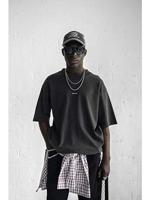 Abluka Online Erkek Catch Minimal Baskılı Oversize Tişört Siyah - S000365718-19351