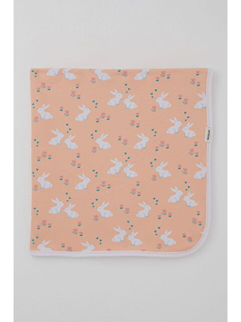 Breeze Yenidoğan Bebek Battaniyesi Sevimli Tavşancıklar Desenli Çiçekli Somon (78 X 88 Cm) - S000516787-24085
