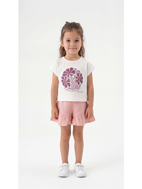 Mışıl Kids Flourish Like A Flower Kabartma Baskılı Kız Çocuk Tişört-Şort Takım