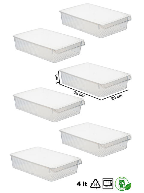 Porsima 3183 6 Adet Kapaklı Dolap İçi ve Buzdolabı İçi Düzenleyici Banyo Mutfak Organizeri 4 Litre - S000376115-26865