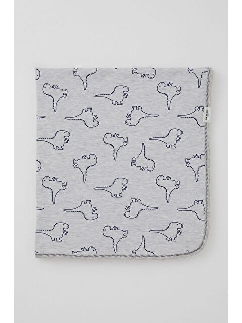 Breeze Yenidoğan Bebek Battaniyesi Sevimli Bebek Dinozorlar Desenli Açık Gri Melanj (78 X 87 Cm) - S000516793-17308