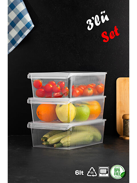 Porsima 3184 Buzdolabı Duzenleyıcı 6 Lt Seffaf Kapaksız 3 Adet 4308 3 Adet Kapak - S000376118-26865