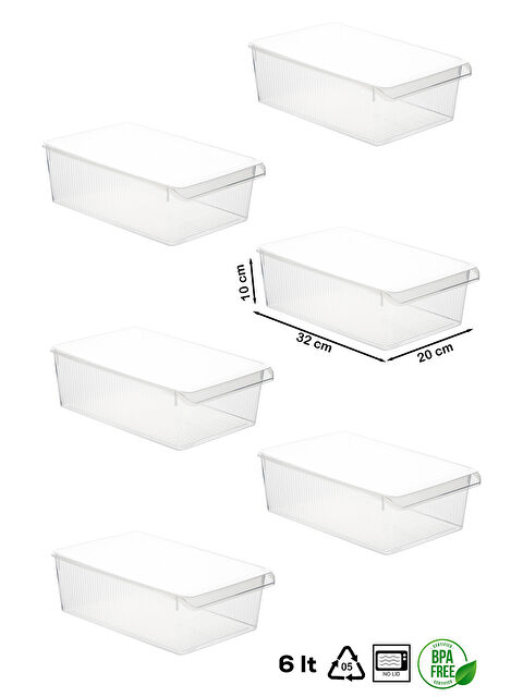 Porsima 3184 6 Adet Kapaklı Dolap İçi ve Buzdolabı İçi Düzenleyici Banyo Mutfak Organizeri 6 Litre - S000376120-26865