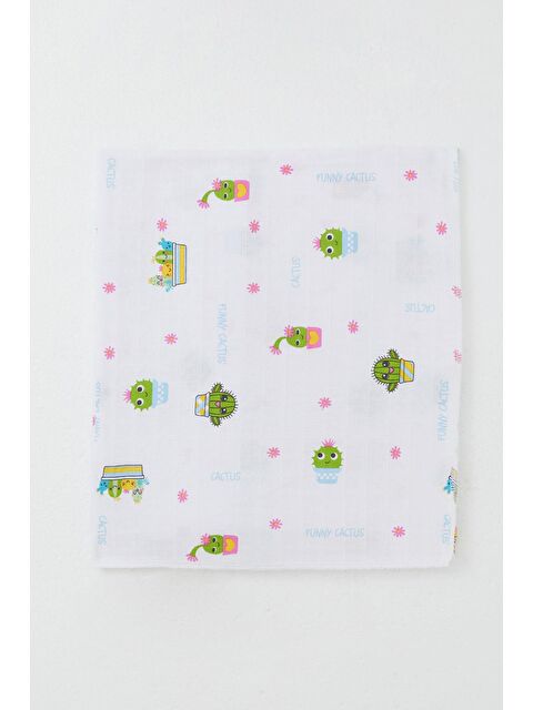 Breeze Yenidoğan Bebek Müslin Battaniye Eğlenceli Kaktüsler Beyaz (77 X 94 Cm) - S000516795-20063