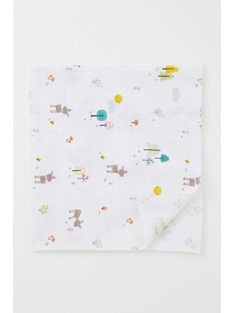 Breeze Yenidoğan Bebek Müslin Battaniye Bahar Temalı Ceylancık Desenli Beyaz (77 X 94 Cm) - S000516796-20063