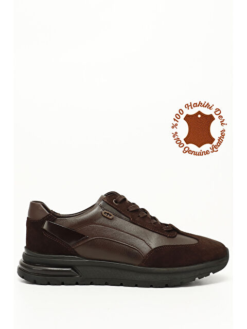 GÖNDERİ(R) ÇİKOLATA KAHVE  Hakiki Deri Bağcıklı Jel Tabanlıklı Erkek Günlük Sneaker 01222 - S000279564-20637