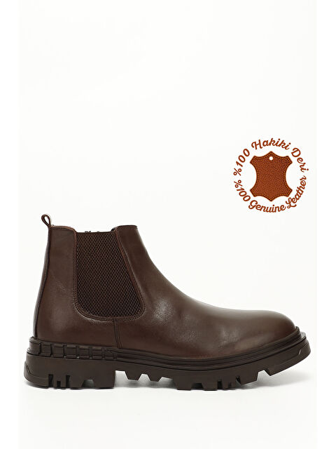 GÖNDERİ(R) ÇİKOLATA KAHVE  Hakiki Deri Yuvarlak Burun Chelsea Günlük Erkek Bot  01403 - S000279563-20637