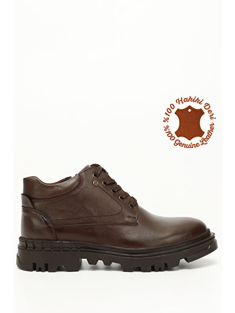 GÖNDERİ(R) ÇİKOLATA KAHVE  Hakiki Deri Yuvarlak Burun Bağcıklı Fermuarlı Günlük Erkek Bot 01142 - S000274536-20637