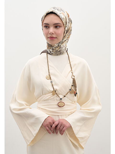 Fresh Scarfs Vıntage Garden Desen Pamuklu Viskon Eşarp Füme - S000458608-33408