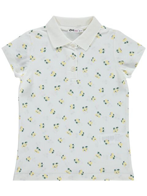 Civil Girls Kız Çocuk Yapraklı Çiçek Desenli 6-9 Yaş Tişört - Kırık Beyaz