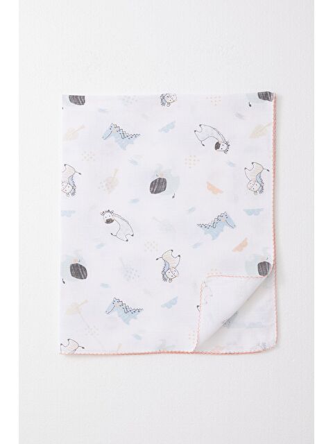 Breeze Yenidoğan Bebek Müslin Battaniye Sevimli Hayvancıklar Desenli Beyaz (75 X 90 Cm) - S000516804-20063