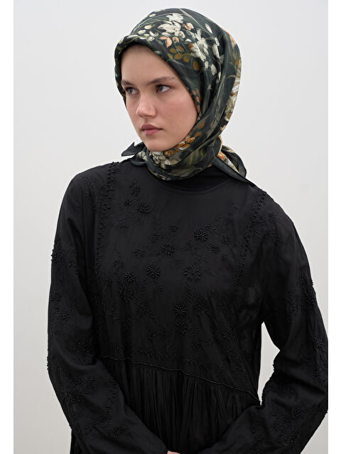 Fresh Scarfs Wısterıa Desen Pamuklu Viskon Eşarp Siyah - S000458609-19351