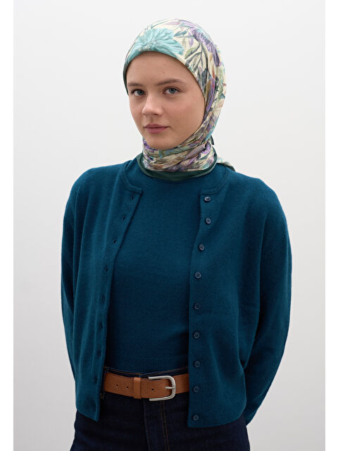 Fresh Scarfs Vıntage Garden Desen Pamuklu Viskon Eşarp Petrol - S000458608-20019