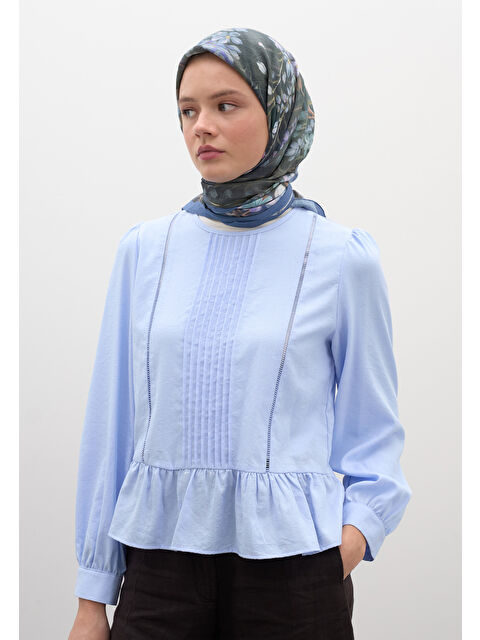 Fresh Scarfs Wısterıa Desen Pamuklu Viskon Eşarp Mavi - S000458609-17234