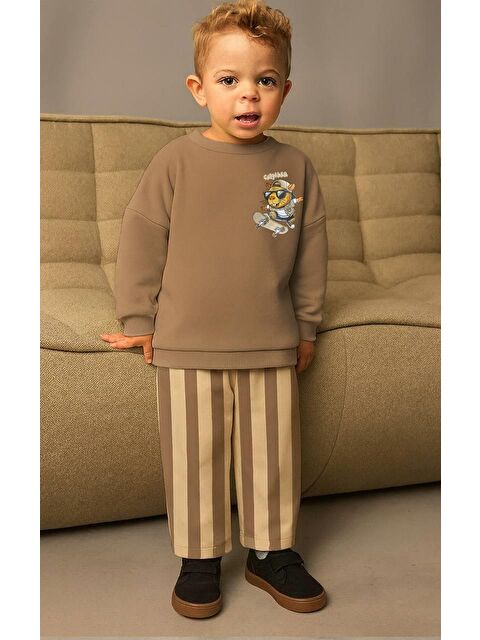 Monila Erkek Çocuk Baskılı 3 İplik Kumaş Jogger Pantolonlu Altüst Takım - S000515559-19413