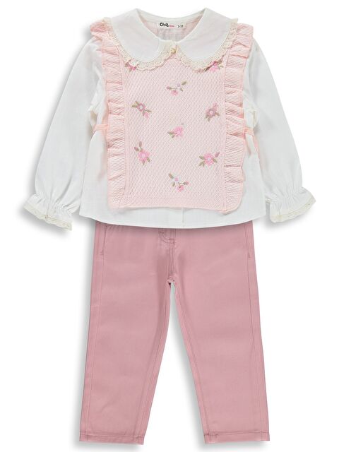 Civil Girls Renkli Çiçek Nakışlı 2-5 Yaş Takım - Pembe