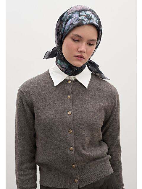 Fresh Scarfs Rosıne Desen Pamuklu Viskon Eşarp Antrasit - S000458610-29666